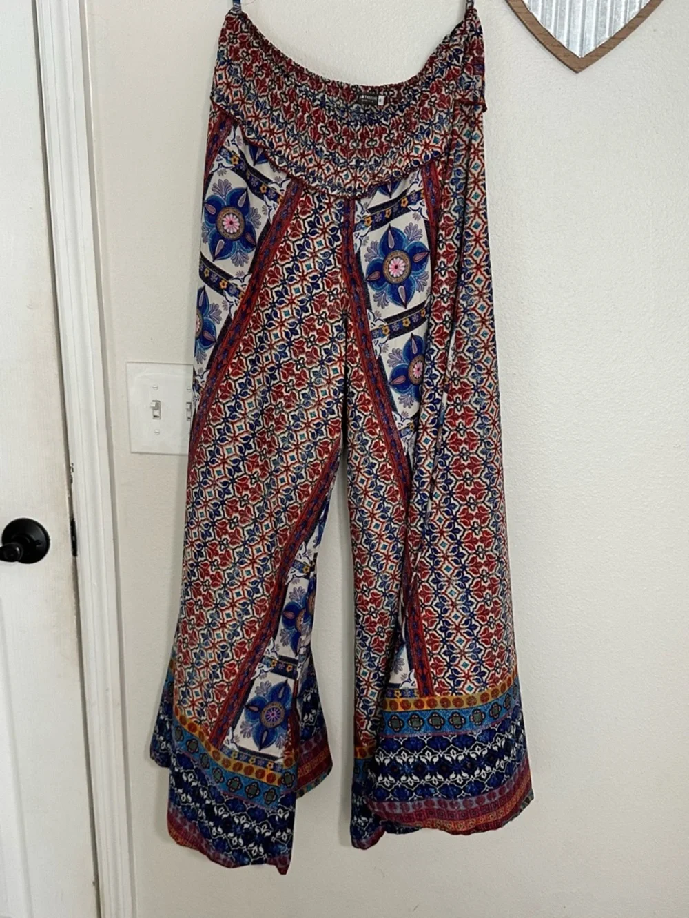 Boho Wide Leg Jumpsuit Pants in Red & Blue - Picture 4 of 5